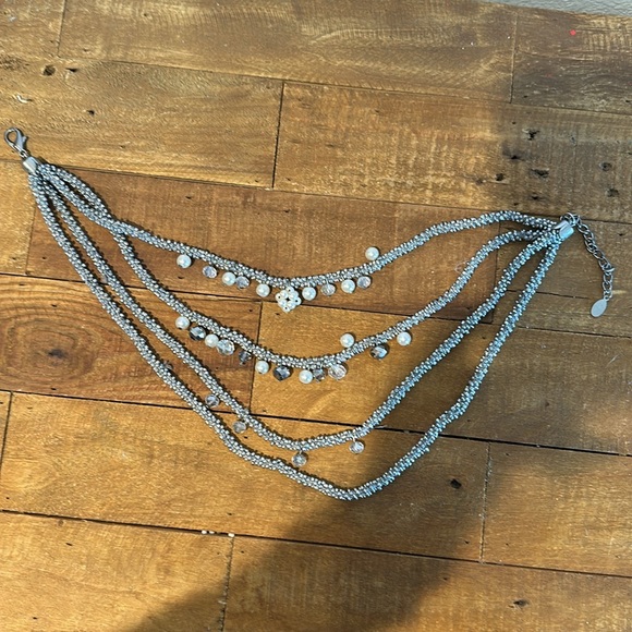 Four. Strand custom necklace silver with clear and white pearls - Picture 3 of 3